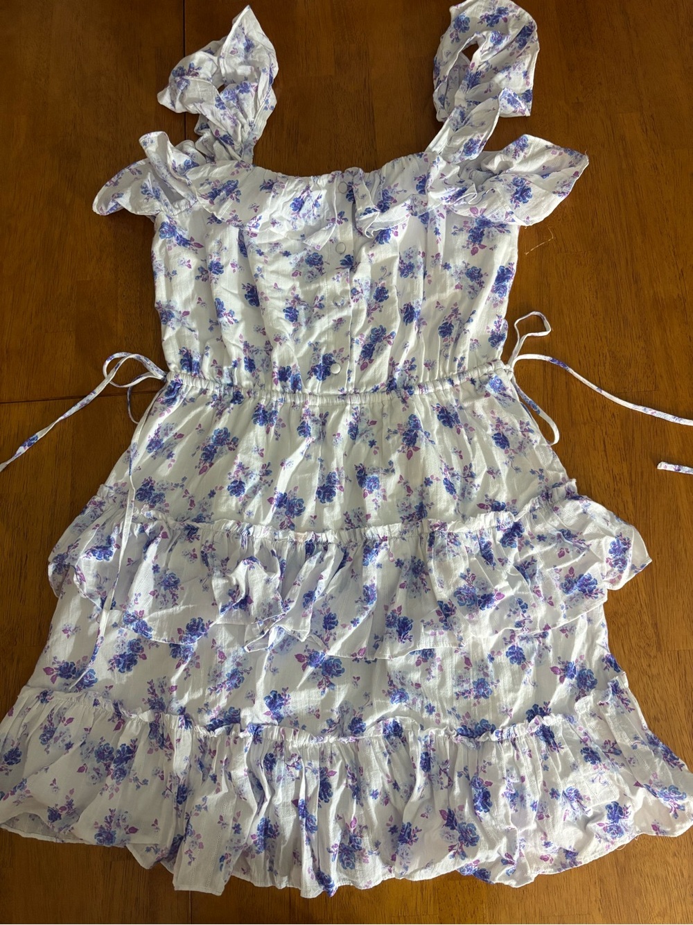 LoveShackFancy White Dress with Lavender Floral Print